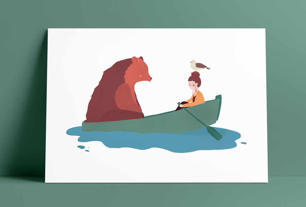 Bear on a boat trip - A4 print